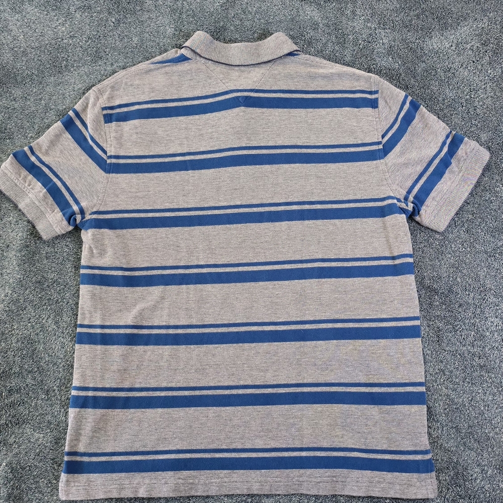 Tommy Hilfiger Men's Gray and Blue Striped Polo Shirt - Picture 4 of 6